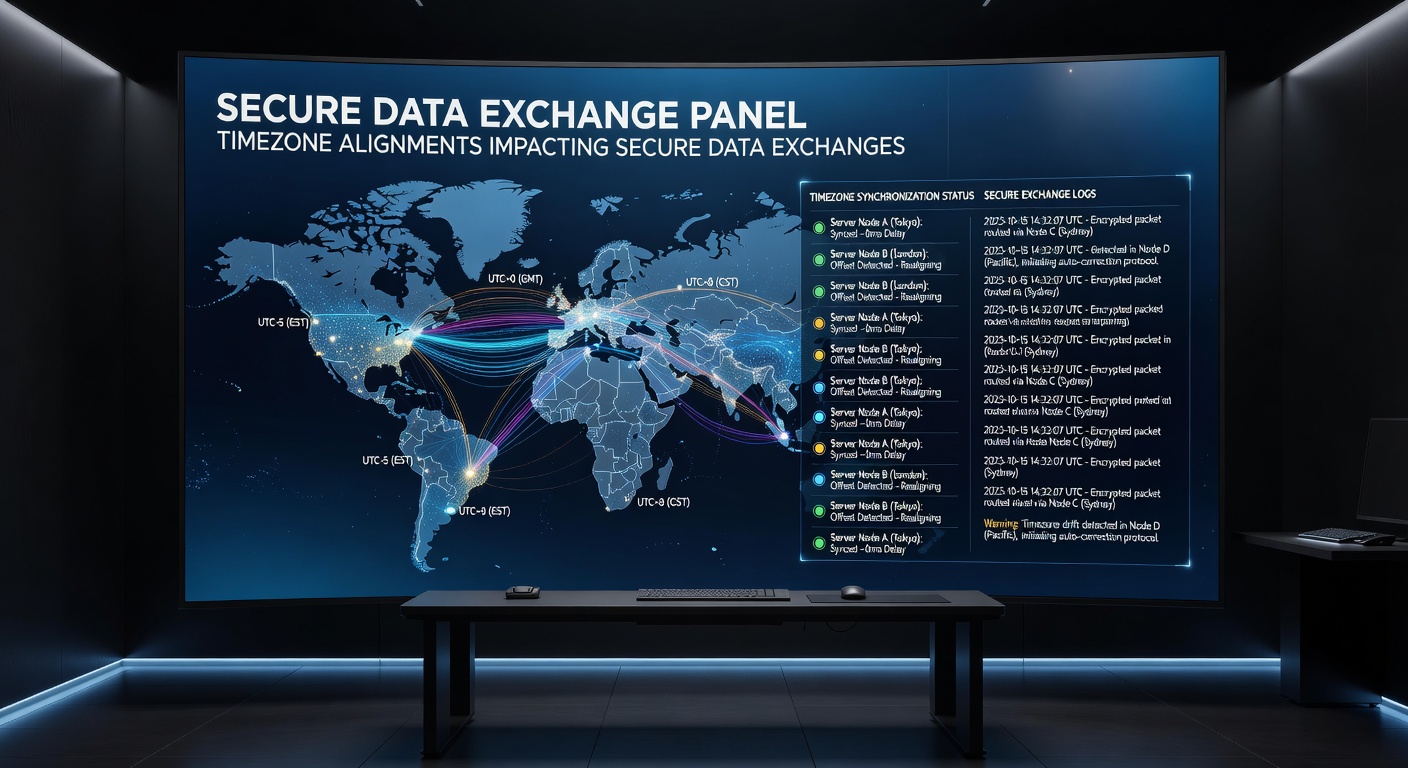 Detailed view of admin panel settings showing timezone synchronization tools and data exchange logs